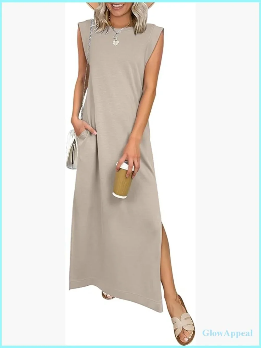 Casual Sleeveless Maxi Dress with Side Slit, Crewneck, Regular Fit, Travel & - Picture 1 of 7